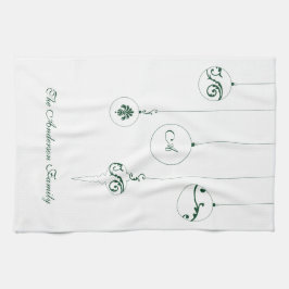 Winter Grönt Monogram Bauble Ornaments Family Namn Kökshandduk