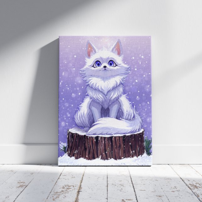 Winter Guardian :Whimsical Arctic Fox wildlife  Canvastryck (true Color Reference: This image shows colors and details like the final printed canvas)
