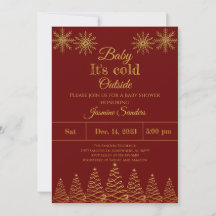 Winter Guld och Burgundy Snowflake Baby Shower Inv