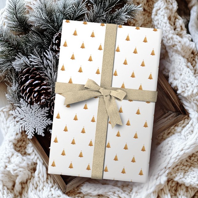 Winter Guld och Vita Julgran Helgdag Presentpapper (Winter Gold And White Christmas Tree Holiday Wrapping Paper)