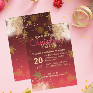 Winter Guld Snöflingor om Burgundy jul Party Inbjudningar