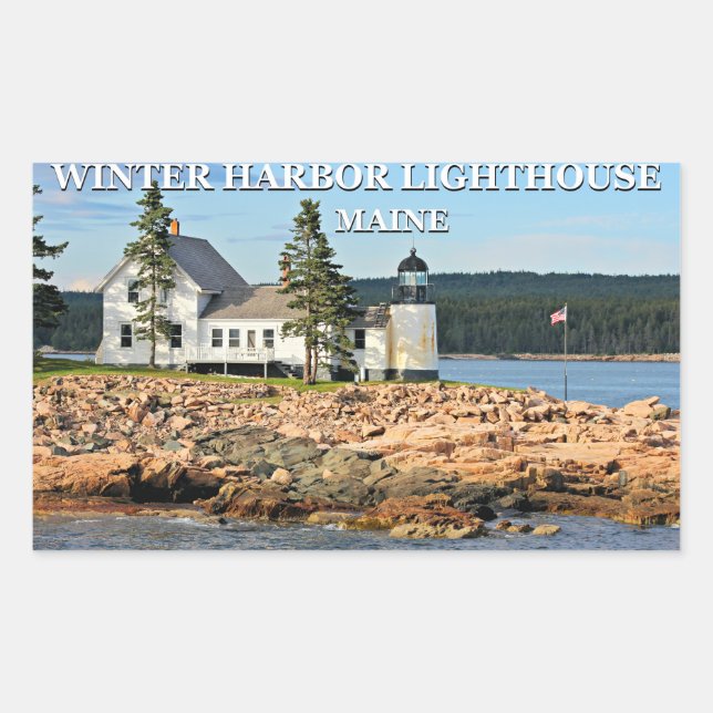 Winter Harbour Lighthouse, Maine Rektangulärt Klistermärke (Framsida)