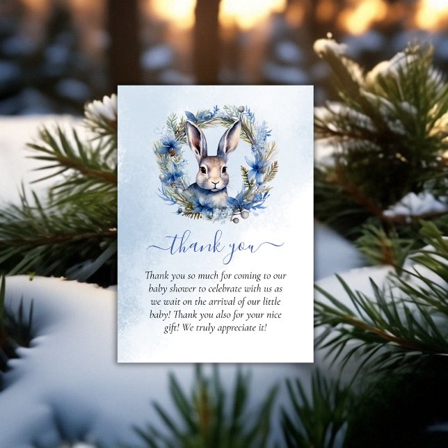Winter Hare Watercolor Baby Shower, Tack Kort (Winter Hare Watercolor Baby Shower Thank You)