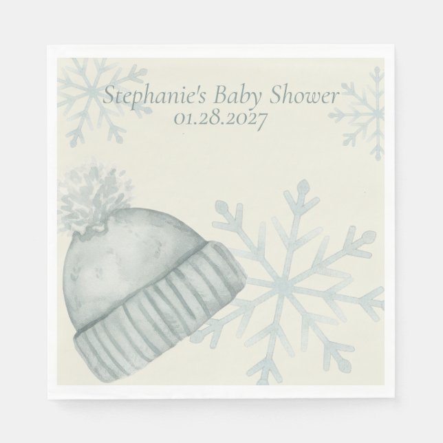 Winter Hat Snowflake Baby Shower Napkins Pappersservett (Framsidan)