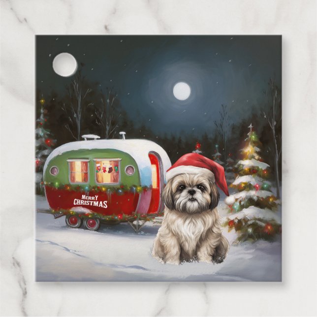 Winter Havanese Caravan jul Äventyr Gåvor Etiketter (Framsida)