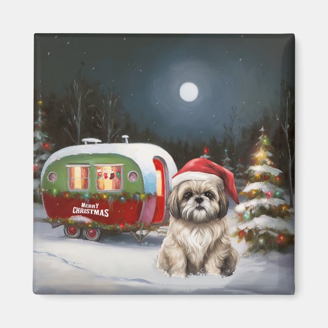 Winter Havanese Caravan jul Äventyr Magnet (Framsidan)