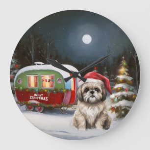 Winter Havanese Caravan jul Äventyr Stor Klocka