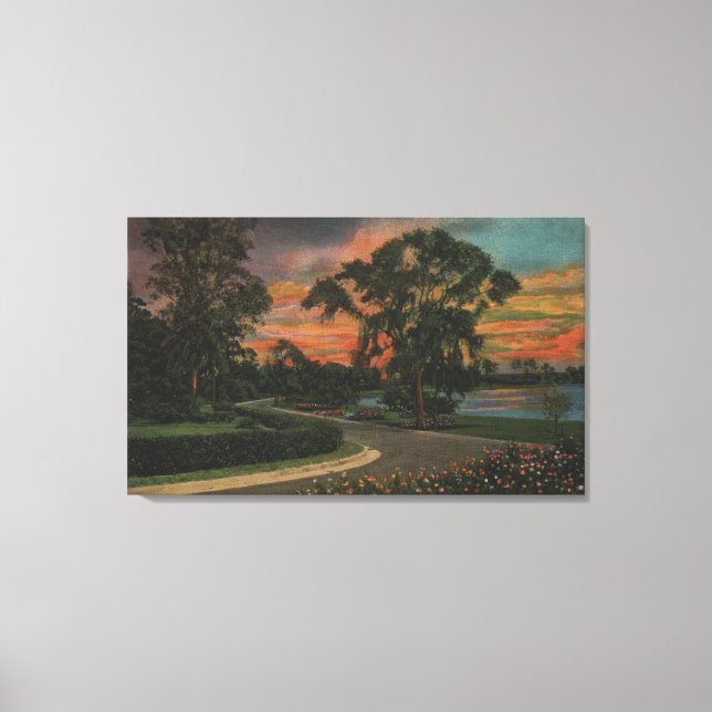 Winter Haven, Florida - Sunset View of Sjö Canvastryck (Framsida)