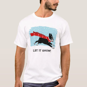 Winter Helgdag Boston Terrier med röda scarf T-shirt