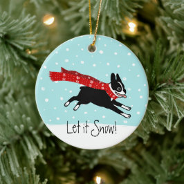 Winter Helgdag Boston Terrier Wearing Red Scarf Julgransprydnad Keramik
