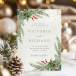 Winter Helgdag Botanical Greenery Bröllop Spara Datumet<br><div class="desc">Vackert Spara datumkortet med handmålade botaniska vattenfärgbilder av vintergröna,  gräs och grisen grenar,  koner och häckbär med guld glitter. Valet av perfekt för vinter eller jul helgdag kallat bröllop.</div>