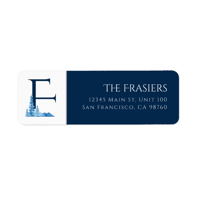 Winter Helgdag | Brev F Monogram-adressetikett Returadress Etikett (Framsidan)