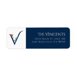 Winter Helgdag | Brev V Monogram-adressetikett Returadress Etikett