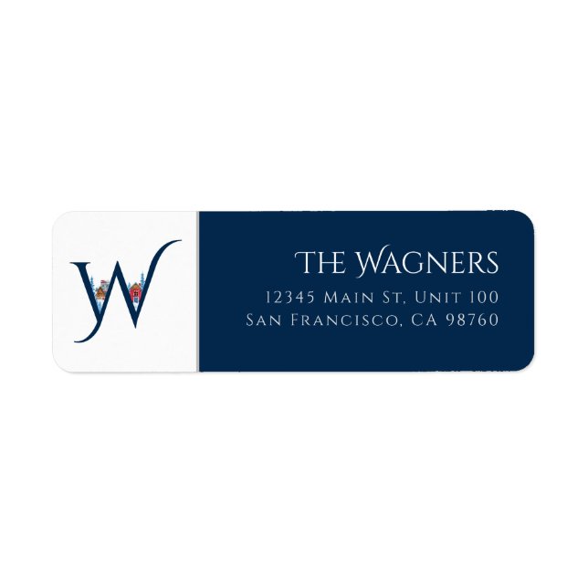 Winter Helgdag | Brev W Monogram-adressetikett Returadress Etikett (Framsidan)