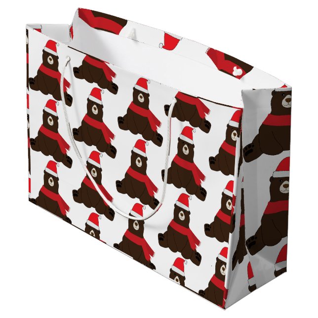 Winter Helgdag Brown Bear Large Gift Bag (Baksidan Vinklad)