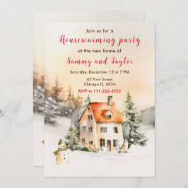 Winter Helgdag Cottage Houseuppvärmning Party Inbjudningar