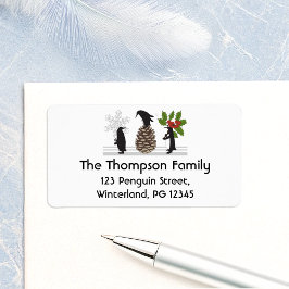 Winter Helgdag Cute Funny Penguin Returadress Adressetikett