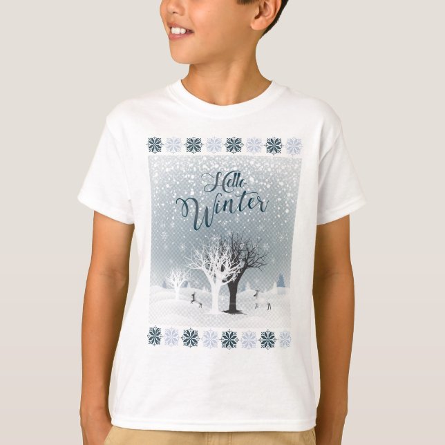 Winter Helgdag Fairy Tale Fantasy Snowy Forest T Shirt (Framsida)