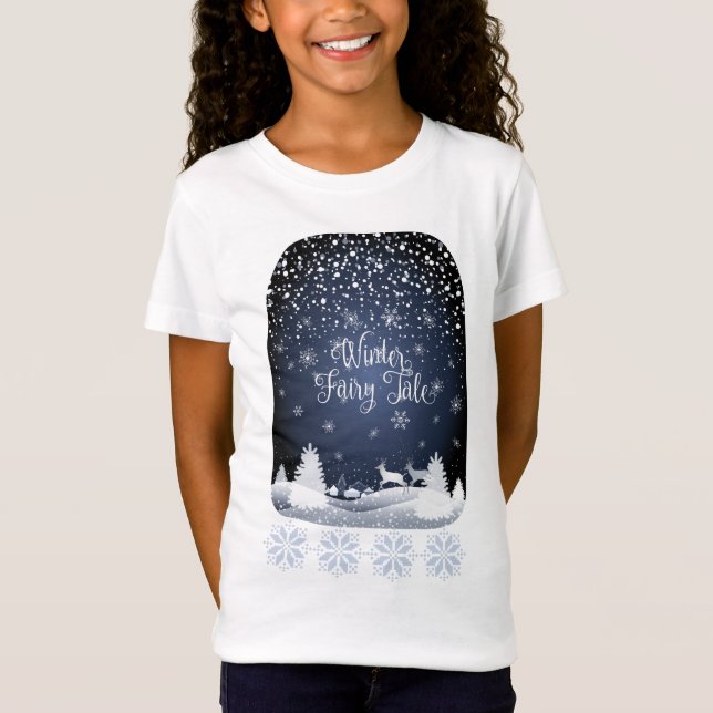 Winter Helgdag Fairy Tale Fantasy Snowy Forest T Shirt (Framsida)