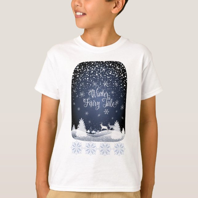 Winter Helgdag Fairy Tale Fantasy Snowy Forest T Shirt (Framsida)