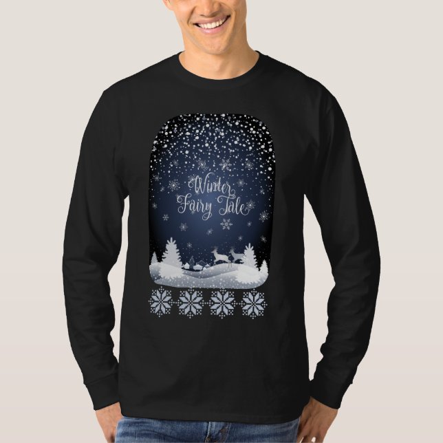Winter Helgdag Fairy Tale Fantasy Snowy Forest T Shirt (Framsida)
