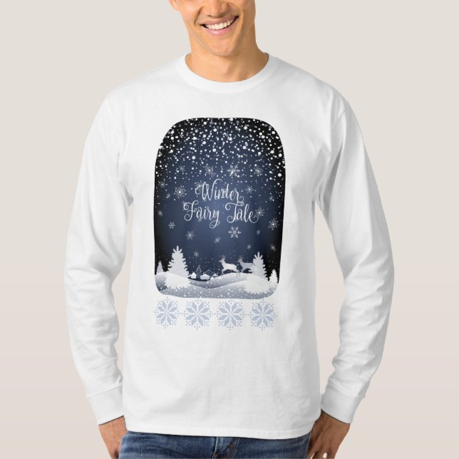Winter Helgdag Fairy Tale Fantasy Snowy Forest T Shirt (Framsida)