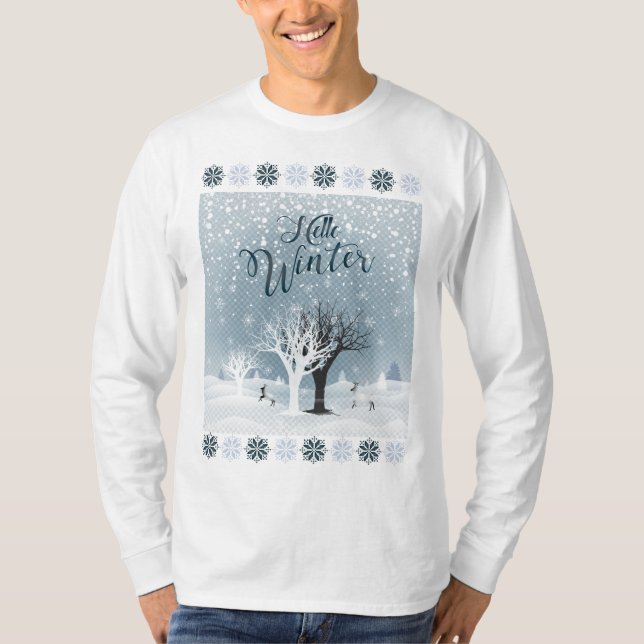 Winter Helgdag Fairy Tale Fantasy Snowy Forest T Shirt (Framsida)