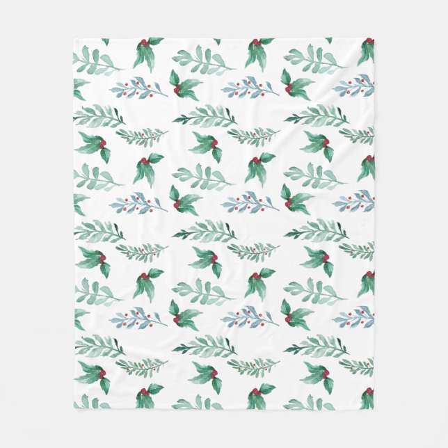 Winter helgdag holly bär grenar fleecefilt (Framsidan)