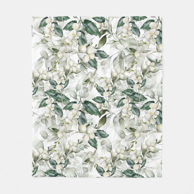 Winter helgdag holly grenar grönt mönster fleecefilt (Framsidan)