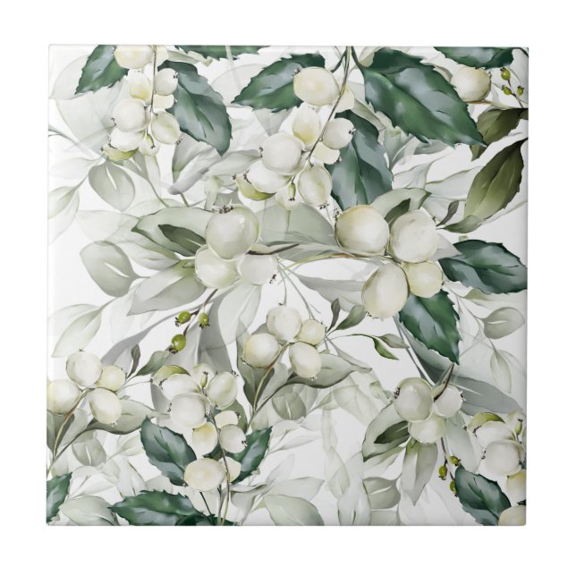 Winter helgdag holly grenar grönt mönster kakelplatta (Framsidan)