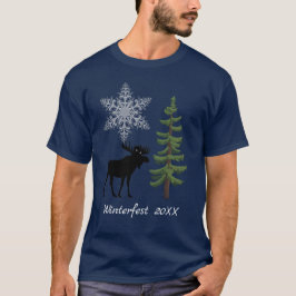 Winter Helgdag Moose Snowflake Gräs Träd T Shirt