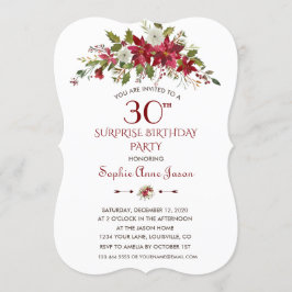 Winter Helgdag Red Poinsettia Surprise 30 Birthday Inbjudningar