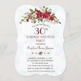 Winter Helgdag Red Poinsettia Surprise 30 Birthday Inbjudningar