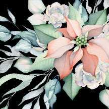 Winter Helgdag Watercolor Rosa Poinsettia Shower