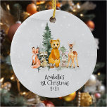 Winter Helgdag Woodland Animal 1:a jul Julgransprydnad Keramik<br><div class="desc">Den här designen har skapats genom digital grafik. Det kan vara personlig i området att tillhandahålla eller anpassa genom att klicka för att anpassa ytterligare alternativ och ändra namn, initialer eller ord. Du kan också ändra texten färg och stil eller ta bort texten för en bilddesign. Kontakta mig på colorflowcreations@gmail.com...</div>