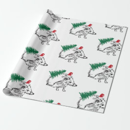 Winter Helgdagars Gift Wrap Hedgehog Presentpapper