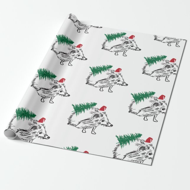 Winter Helgdagars Gift Wrap Hedgehog Presentpapper (Utrullad)