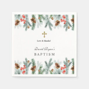 Winter Helgdagars Greenery Guld Kor Boy Baptism Pappersservett