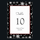 Winter Helgdagars Snöflingor Red Buffalo Bröllop Bordsnummer<br><div class="desc">Modern design med rustik röd buffel plaid ram,  vit snöflingor mönster mot svart bakgrund. På baksidan på den röda buffelbakgrunden. Använda Anpassa verktyg om du vill lägga till din information. Mer information finns i Red Buffalo Helgdagars Collection.</div>
