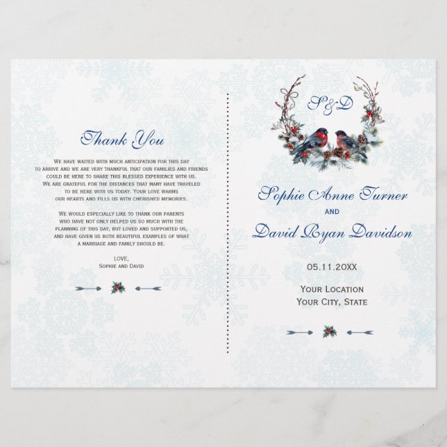 Winter Heliga Berries Wandeans Bröllopsprogram (Framsida)