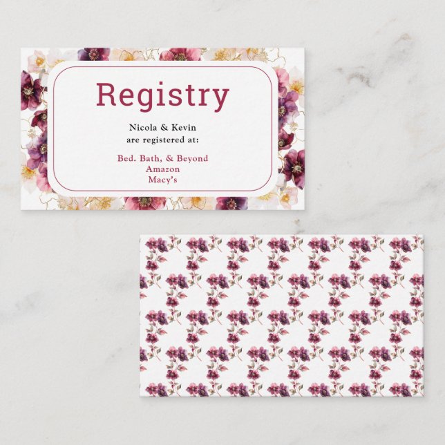 Winter Hellebore Floral Burgundy Wedding Registry Tilläggskort (Fram/baksida)