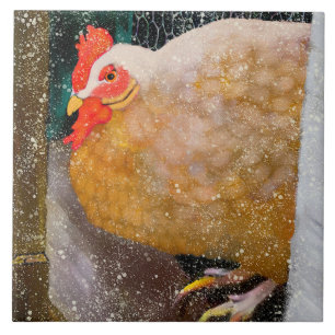 Winter Hen Ceramic Kitchen Tile Kakelplatta