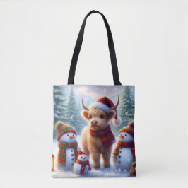 Winter Highland Cow Holiday Tote Bag Tygkasse