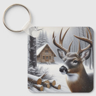 Winter hjort/Buck art Nyckelring