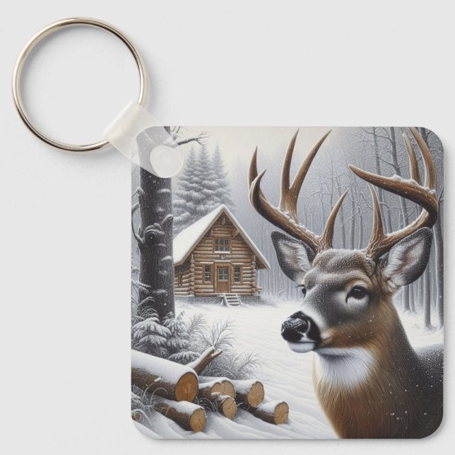 Winter hjort/Buck art Nyckelring (Framsida)
