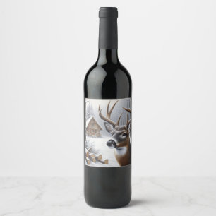 Winter hjort/Buck art Vinflaska Etikett