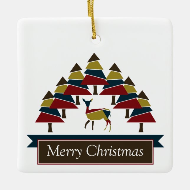 Winter Hjort Forest Glad helg Ceramic Ornament (Framsida)