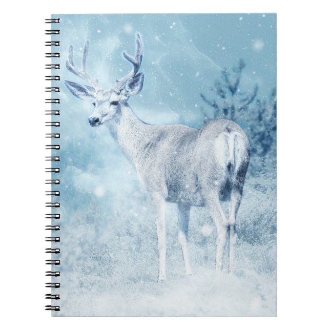 Winter Hjort och Gräs Träd Anteckningsbok Med Spiral (Framsidan)