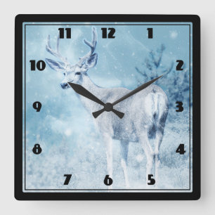 Winter Hjort och Gräs Träd Fyrkantig Klocka