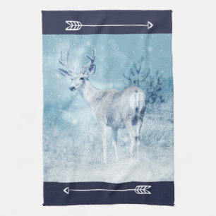 Winter Hjort och Gräs Träd Kökshandduk